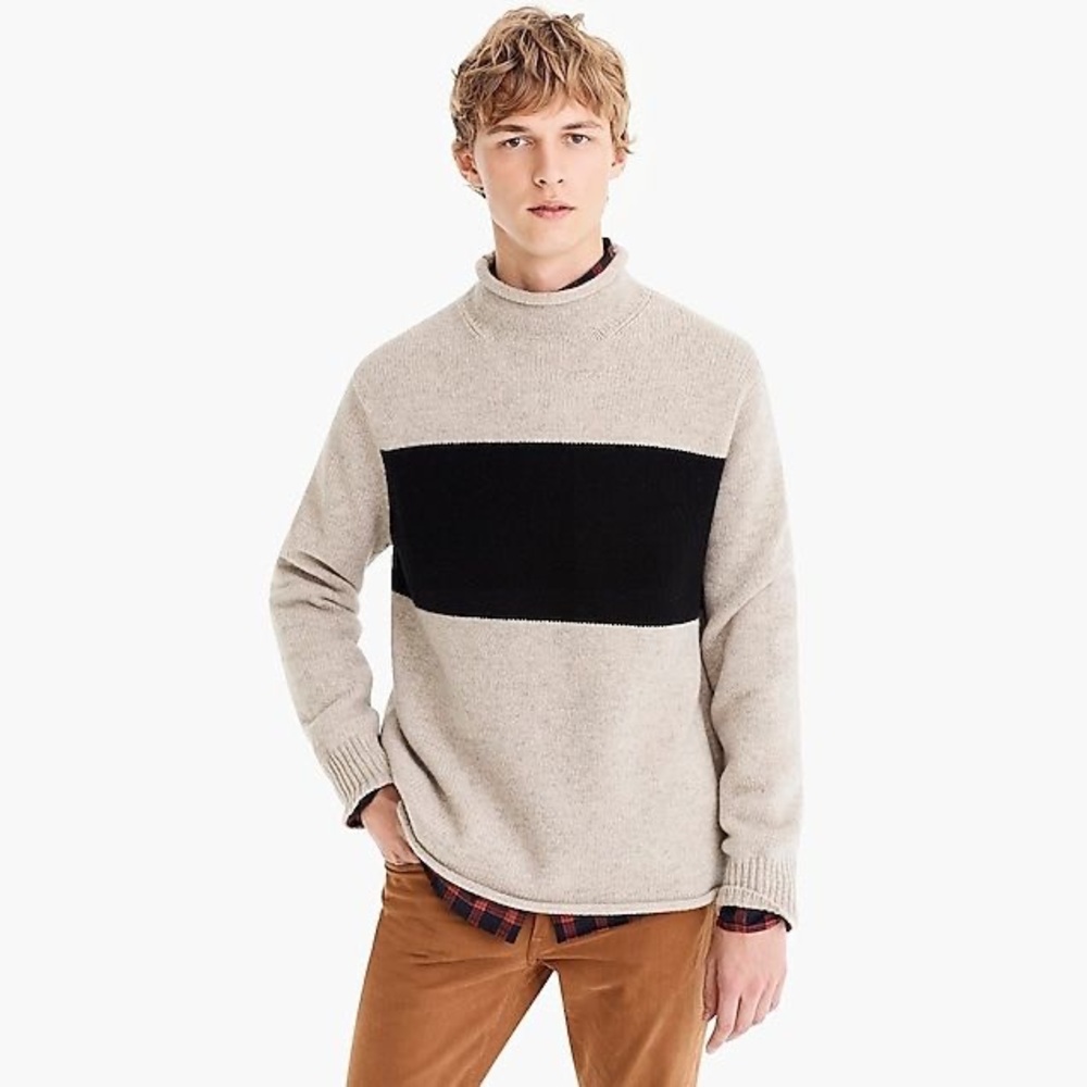 J.Crew Oarsman Rollneck Lambswool Sweater with Chest Stripe in Heather Taupe